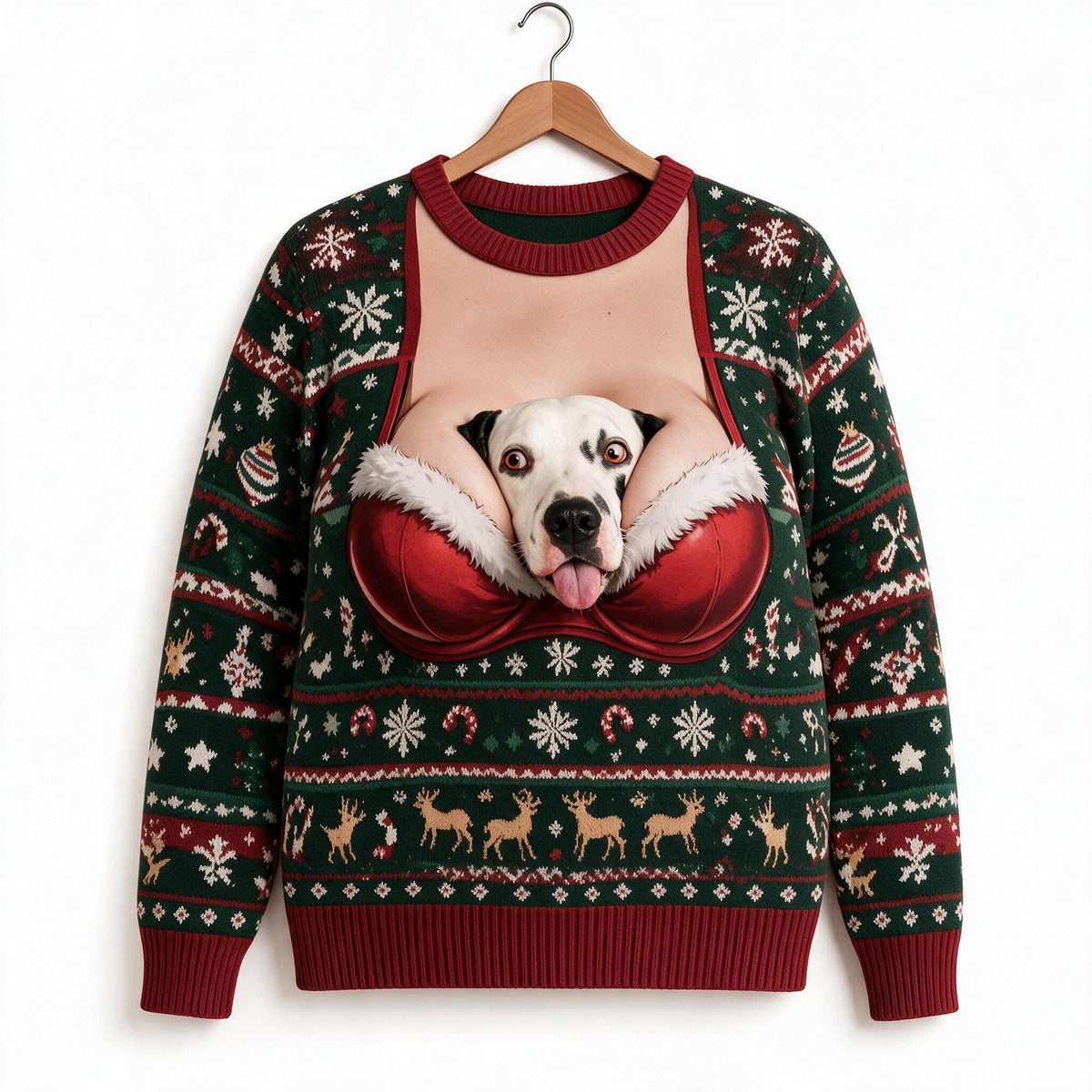 Custom Photo Christmas Spotted Dalmatian Ugly Sweater Funny Holiday Pet Gift