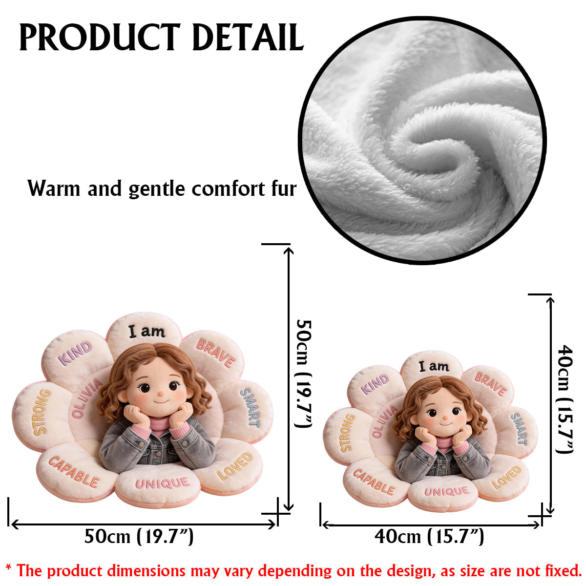Personalized Black Little Girl Affirmation Faux Fur Shaped Pillow