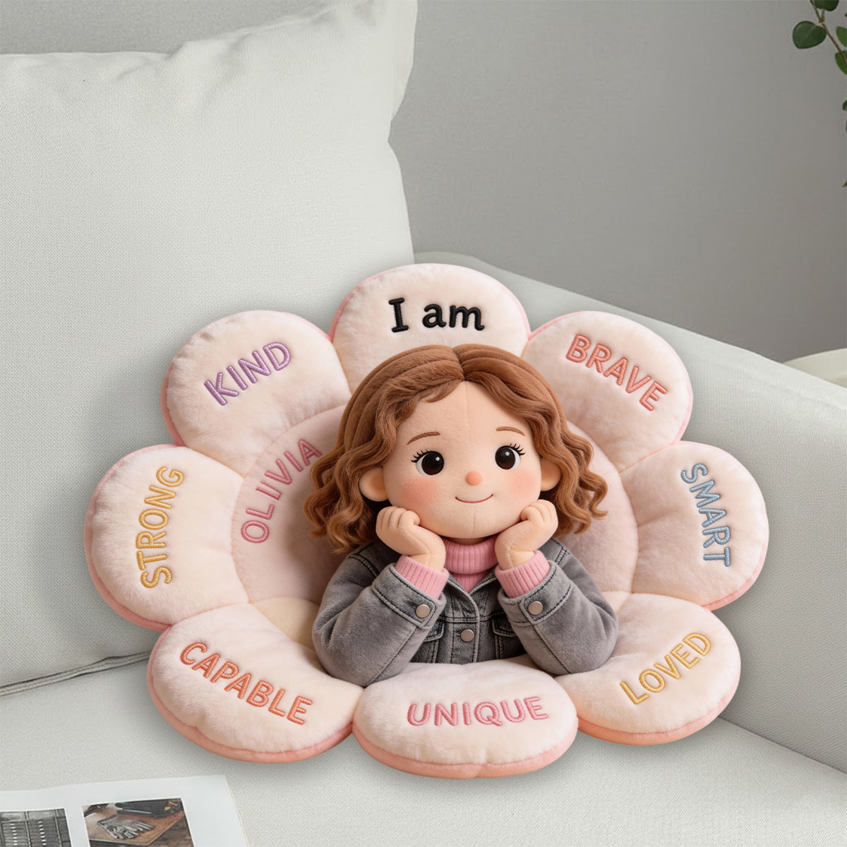 Personalized Little Boy Affirmation Star Faux Fur Pillow Kid Gift