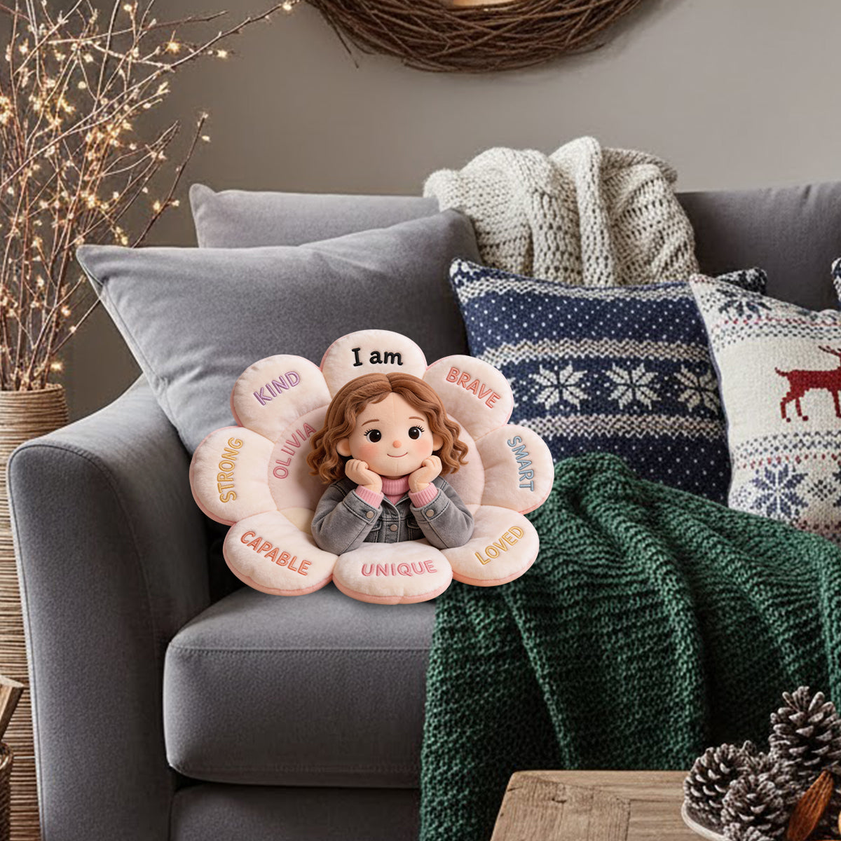 Personalized Black Little Girl Affirmation Faux Fur Shaped Pillow