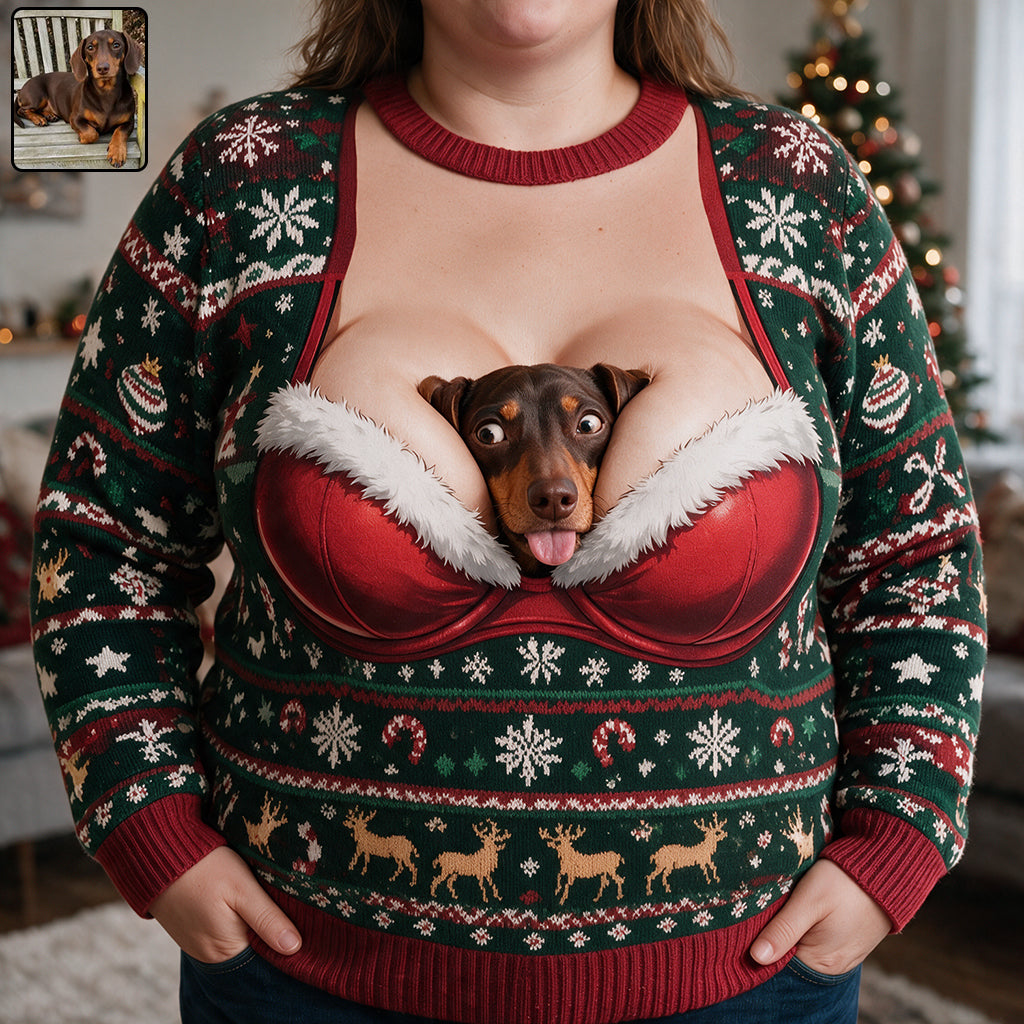 Custom Photo Christmas Siberian Husky Ugly Sweater Funny Pet Holiday Gift