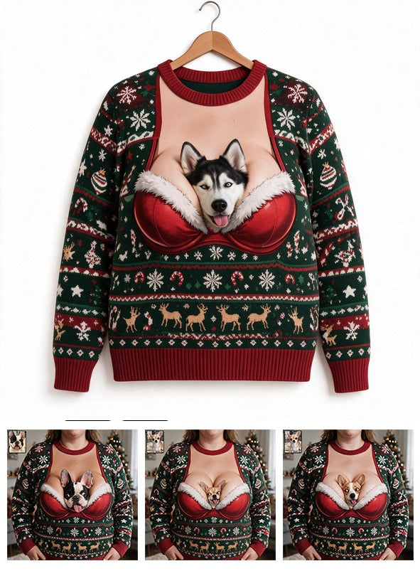 Custom Photo Christmas Siberian Husky Ugly Sweater Funny Pet Holiday Gift