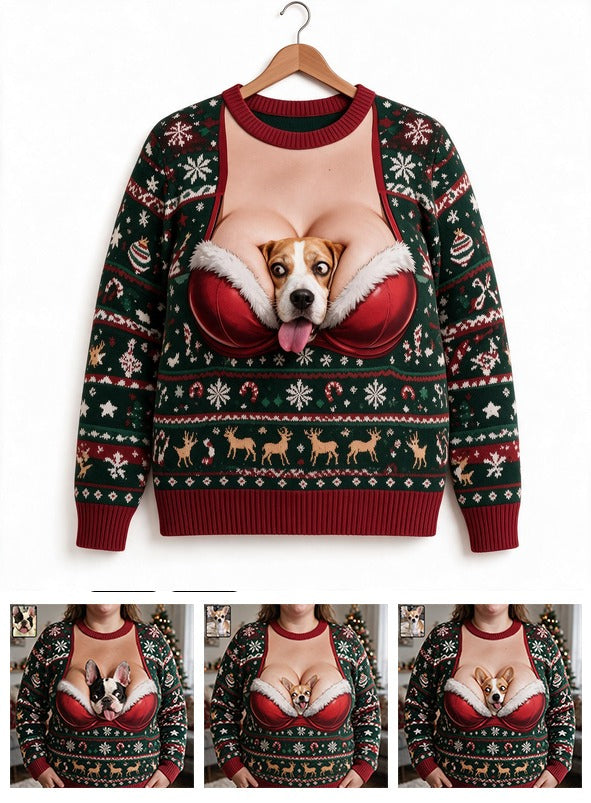 Custom Photo Christmas Tricolor Adult Beagle Funny Ugly Sweater