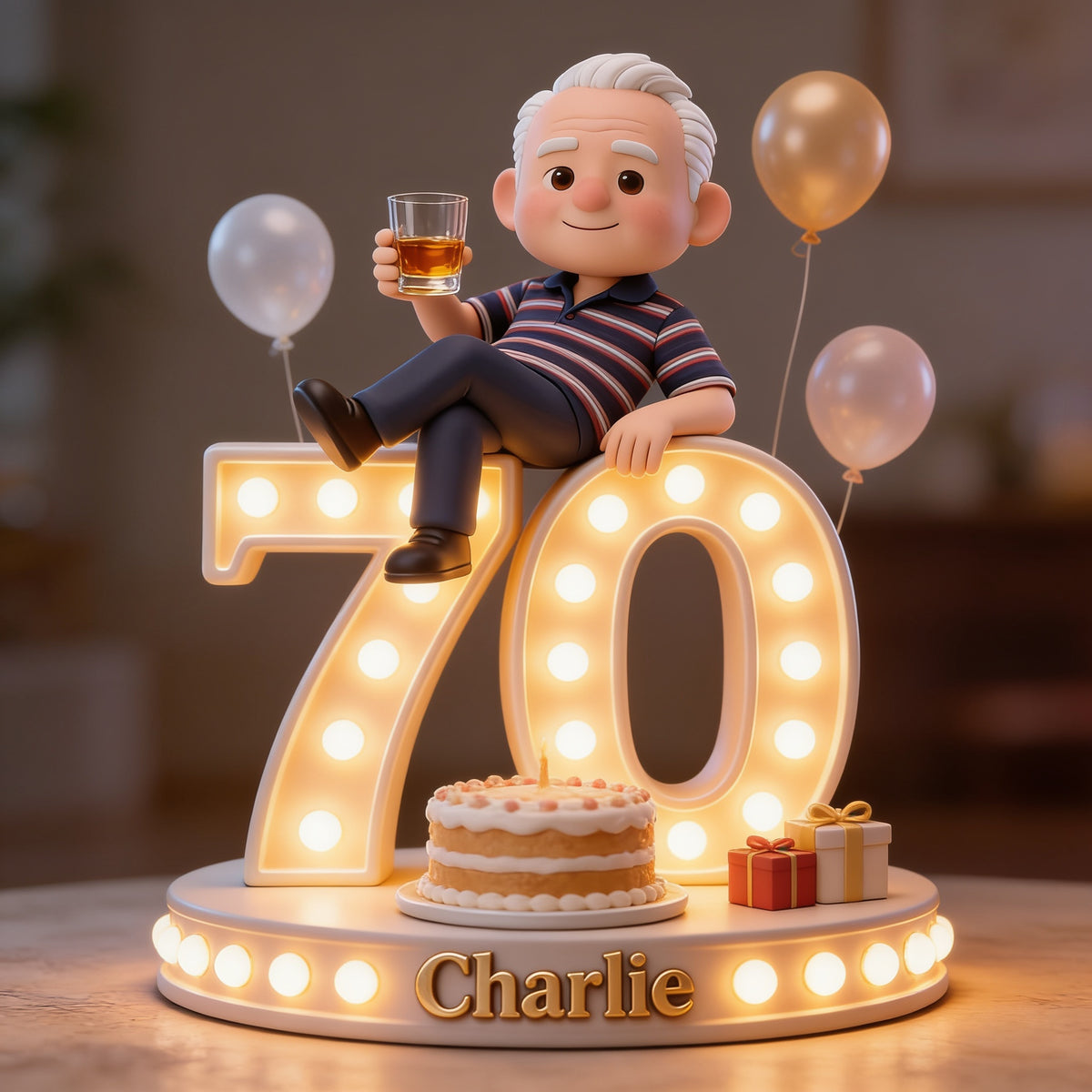 Personalized 70th Birthday Older Man Custom Shaped Acrylic Plaque Gift for Dad Grandpa