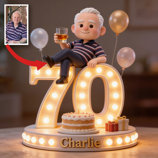 Personalized 70th Birthday Older Man Custom Shaped Acrylic Plaque Gift for Dad Grandpa