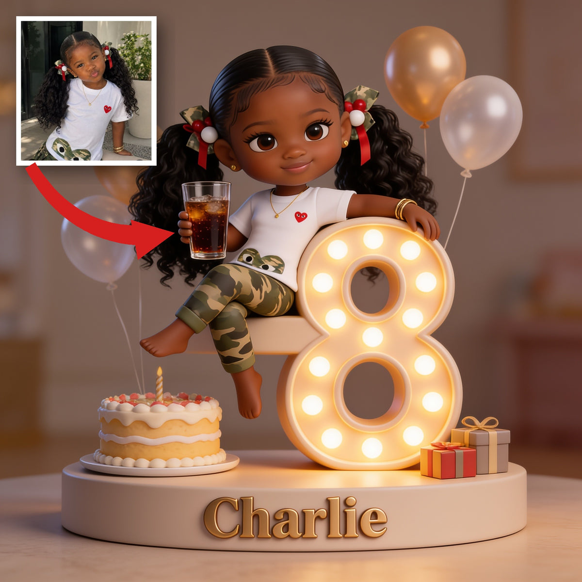 Personalized 8th Birthday Black Little Girl Custom Shaped Acrylic Plaque Gift
