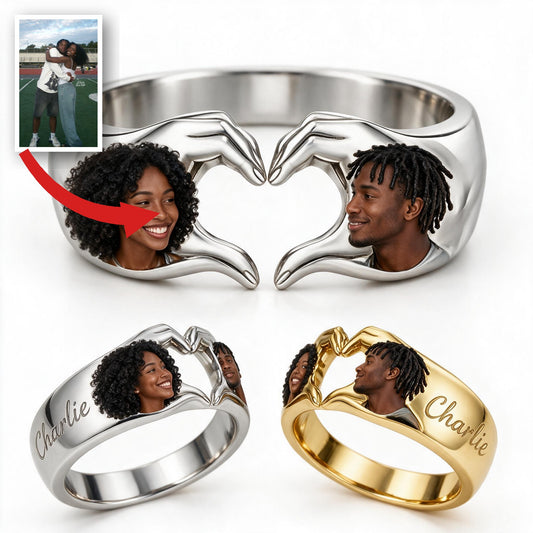 Personalized 5th Anniversary 2021 Black Couple Adjustable Heart Ring