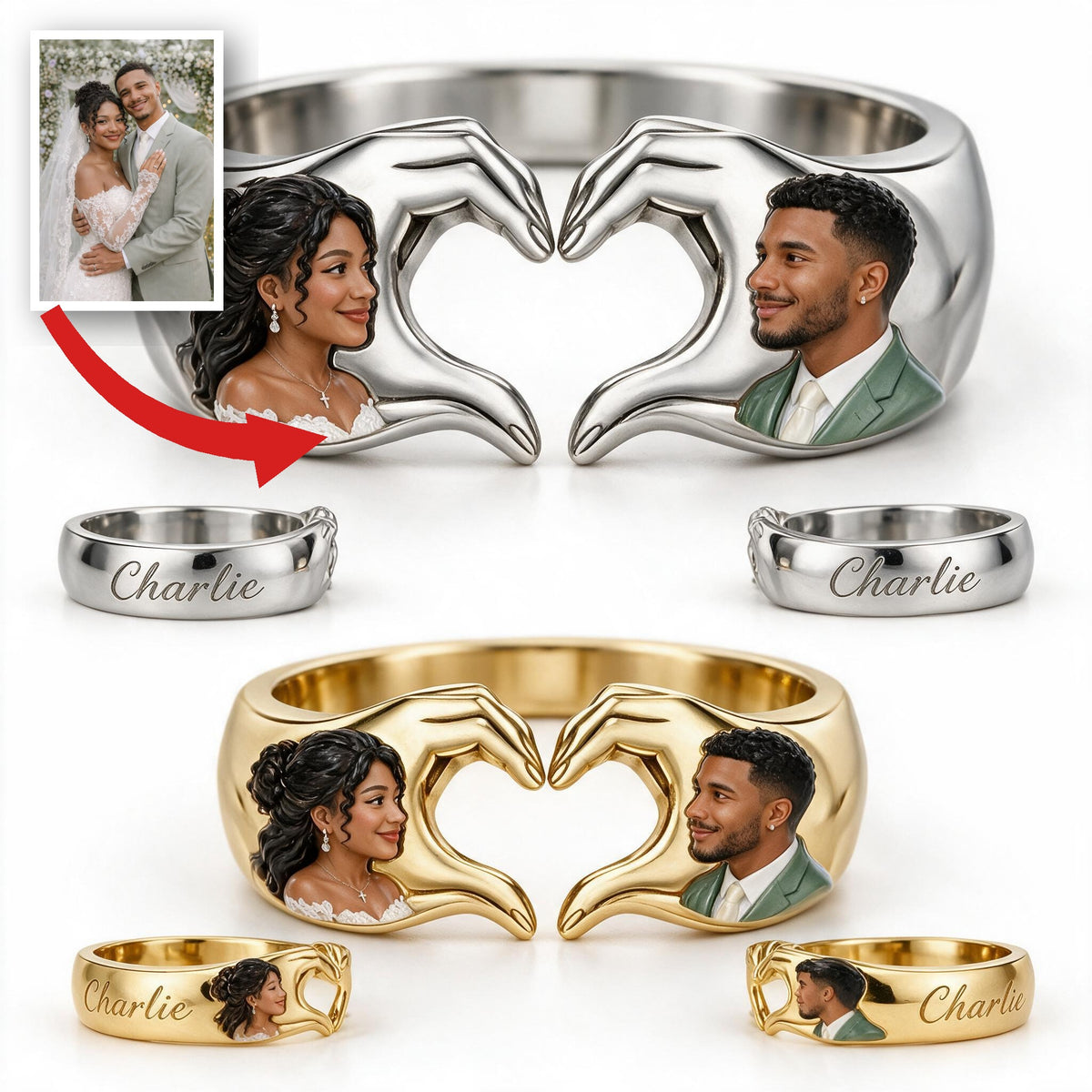 Personalized Wedding Anniversary Latino Couple Hand Heart Ring Husband Wife Gift