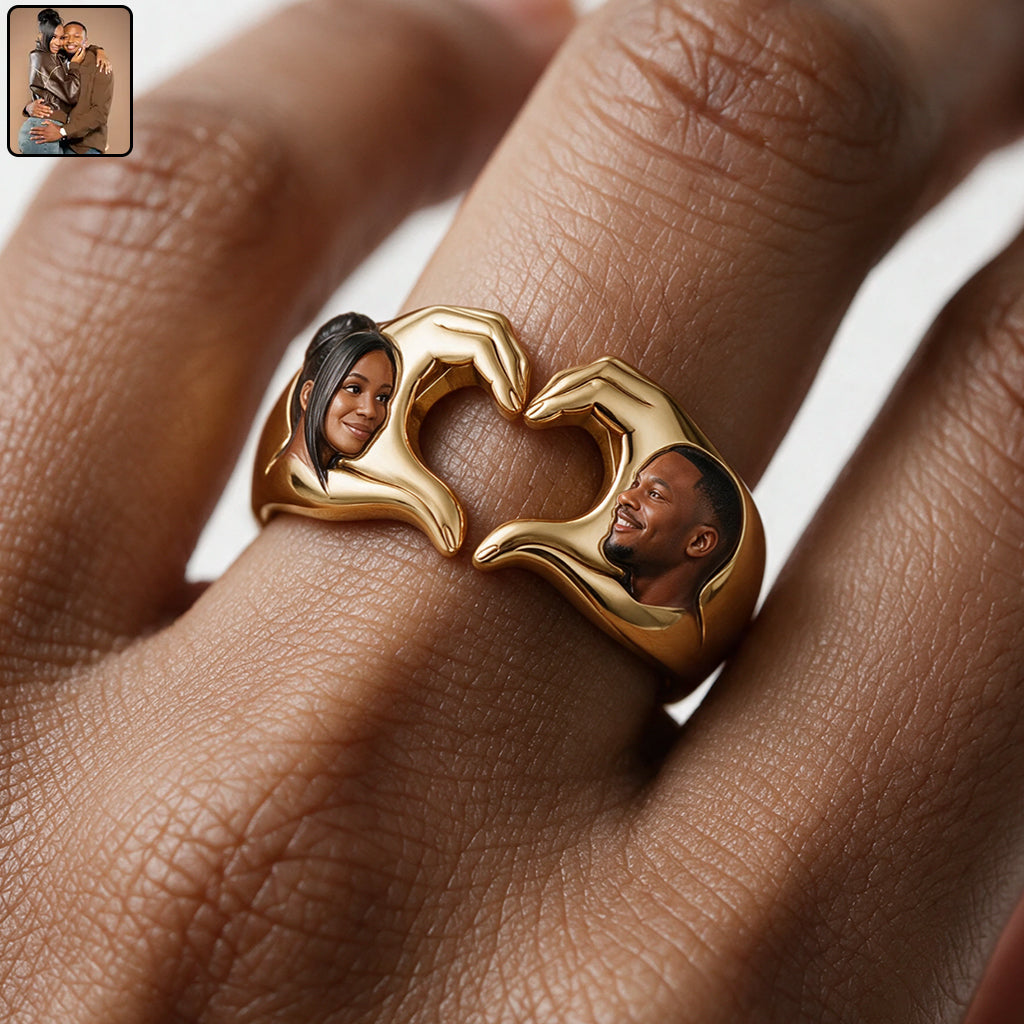 Personalized Anniversary Middle-Aged Black Couple Adjustable Heart Ring Gift