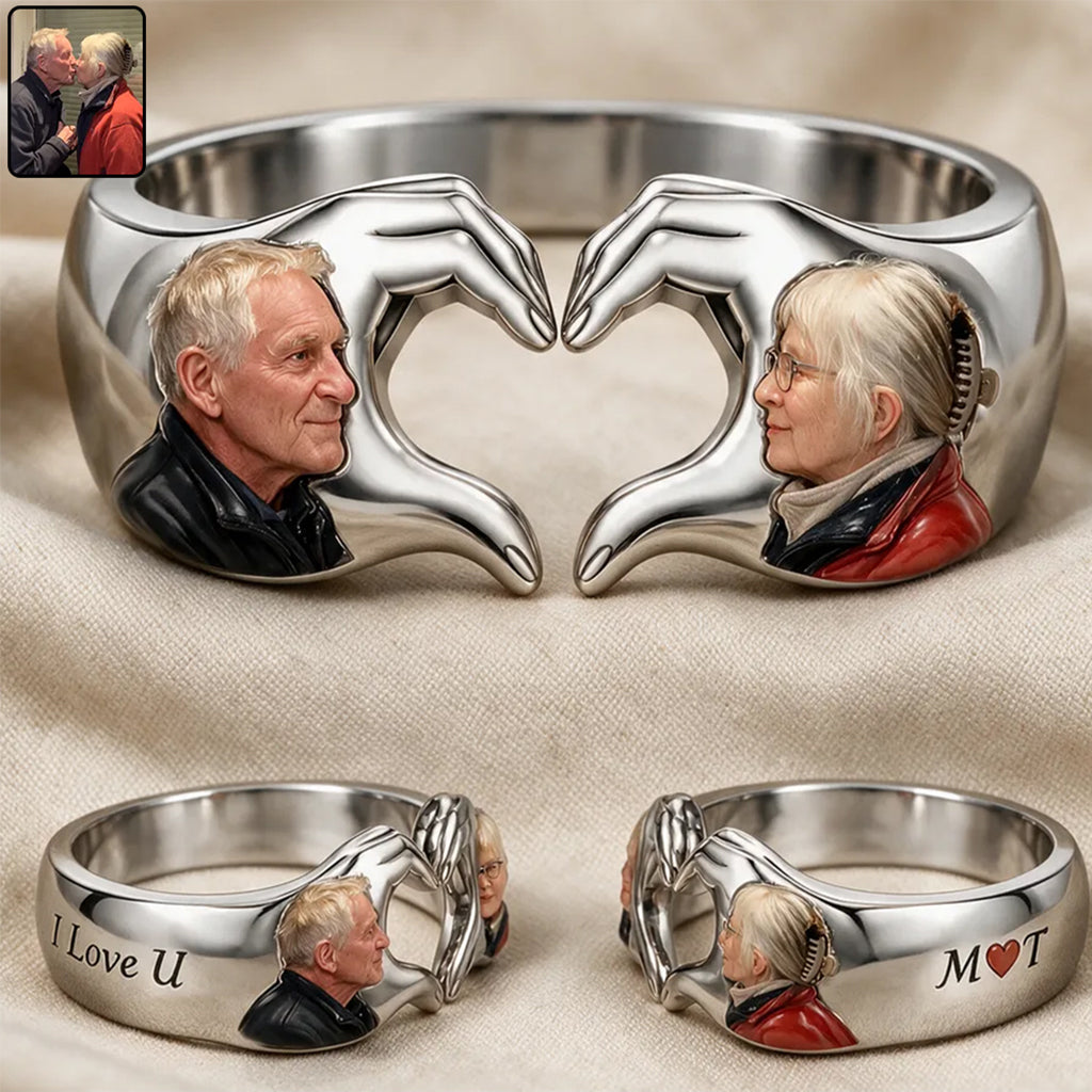 Personalized Anniversary Couple Hand Heart Adjustable Ring Husband Wife Gift