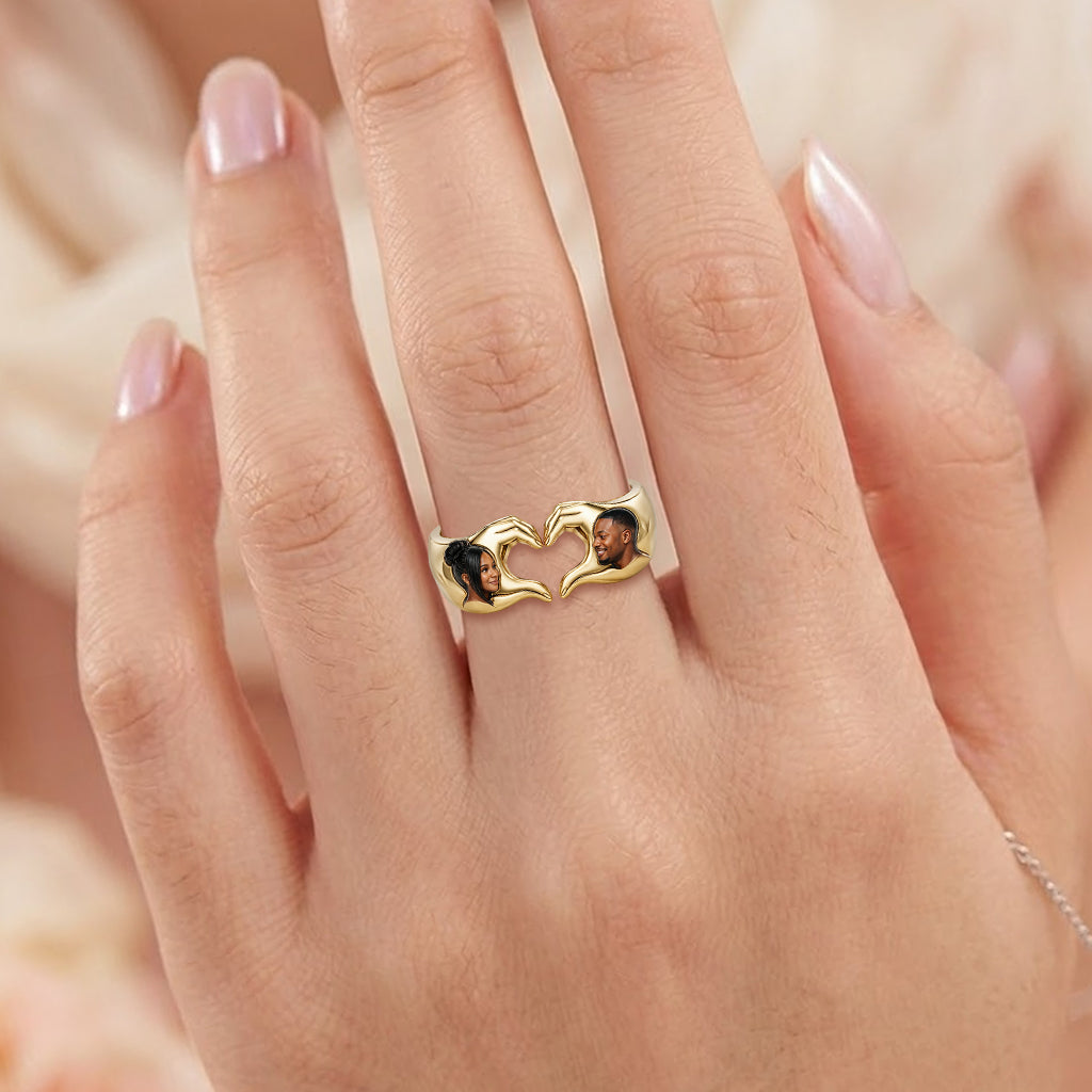 Personalized Wedding Anniversary Middle-Aged Latino Couple Hand Heart Ring