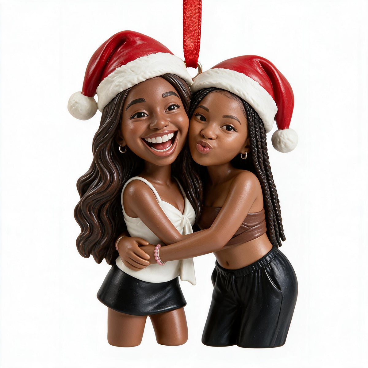 Custom Photo Christmas Black Lesbian Couple Caricature Ornament LGBT Gift
