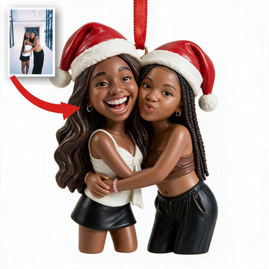 Custom Photo Christmas Black Lesbian Couple Caricature Ornament LGBT Gift
