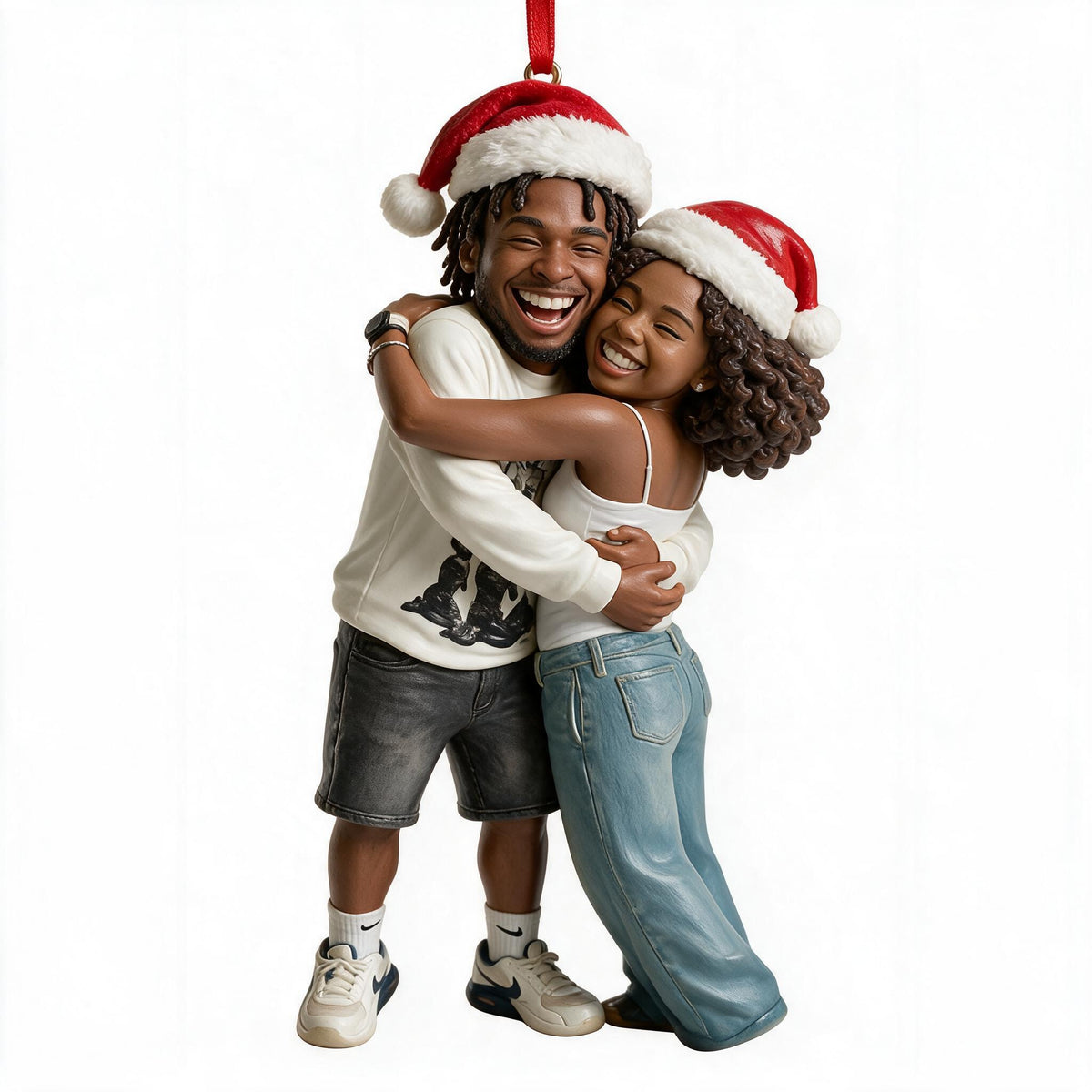 Custom Photo Christmas Black Couple Caricature Ornament Gift