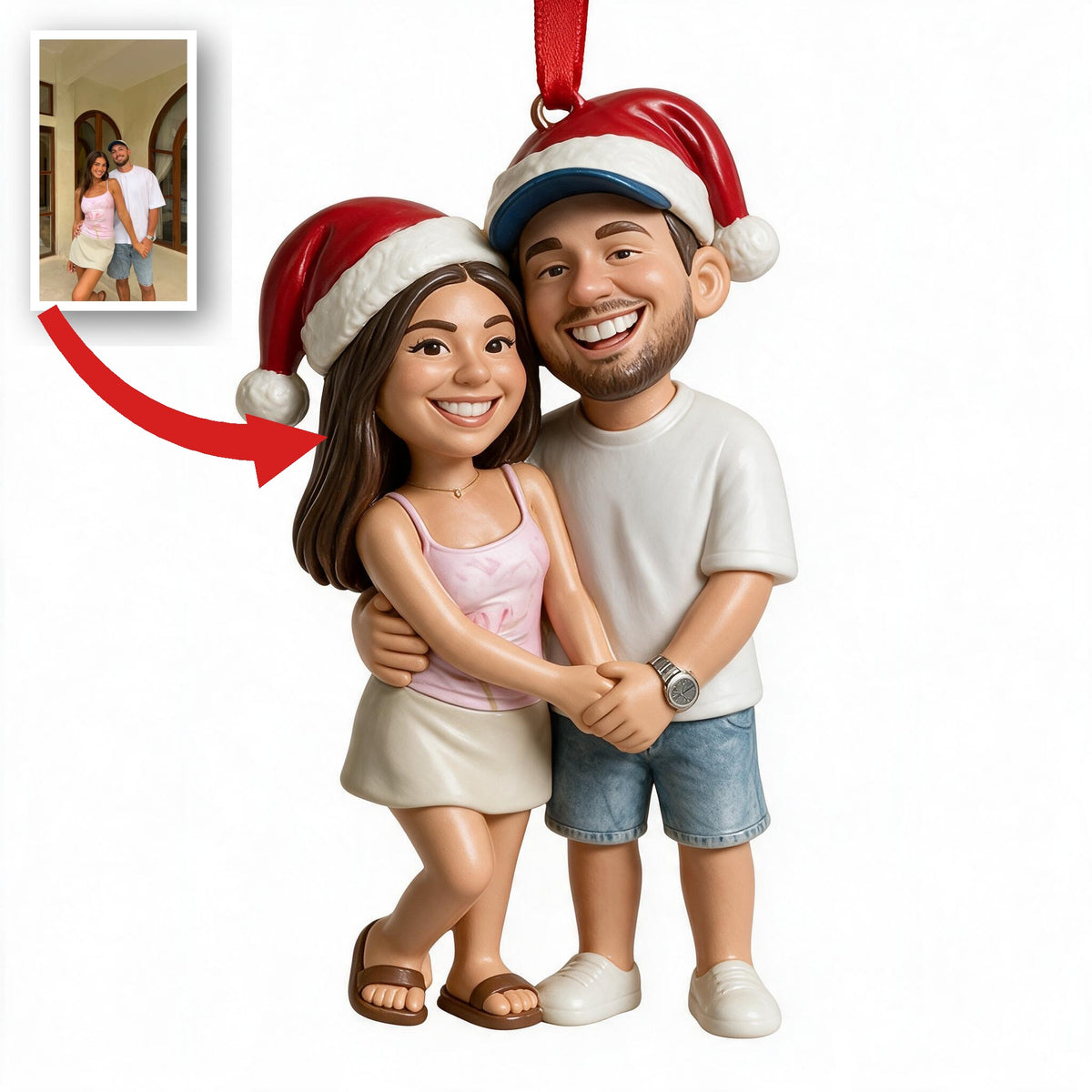 Custom Photo Christmas Latino Couple Caricature Ornament Keepsake Gift