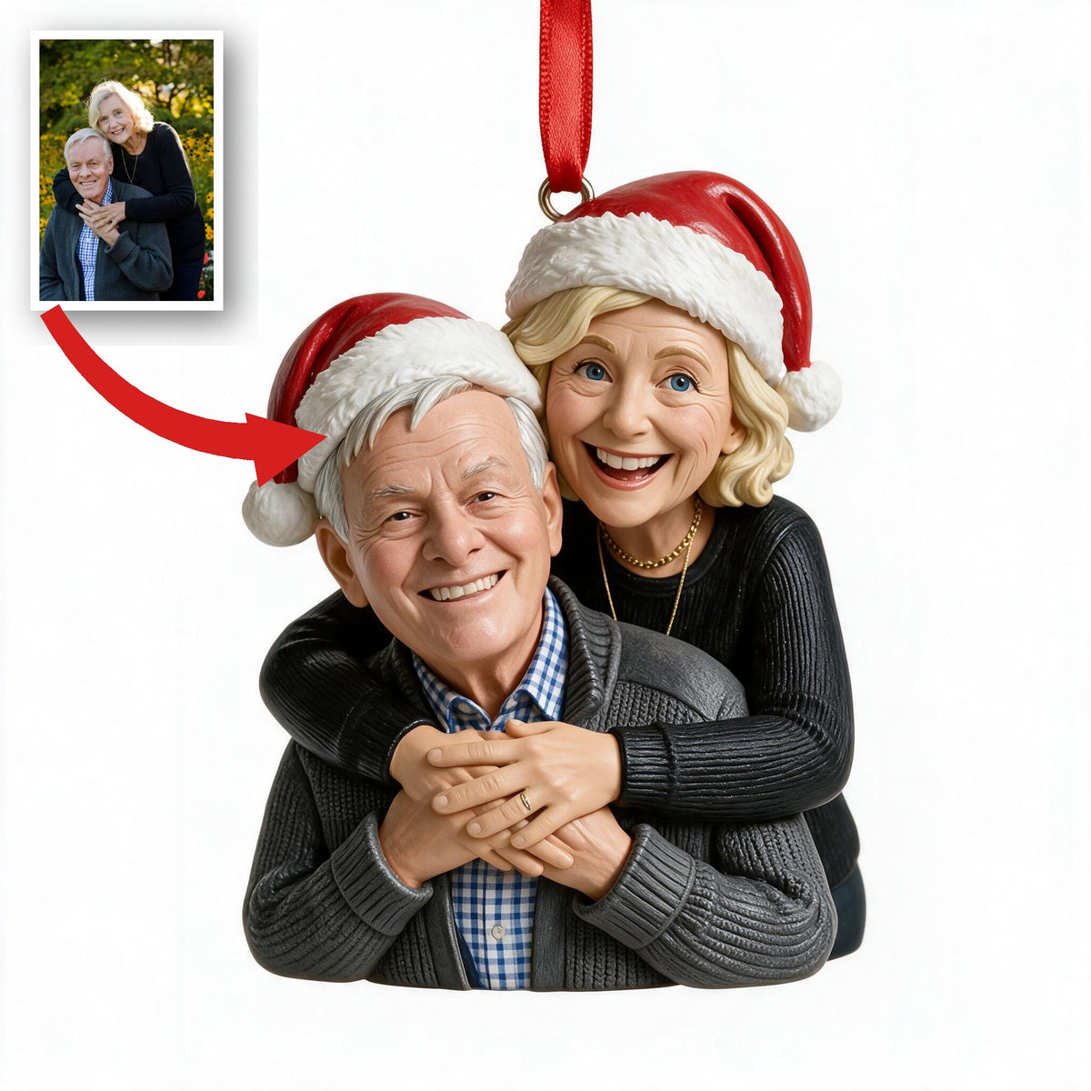 Custom Photo Christmas Older Couple Ornament, Grandparents Holiday Keepsake