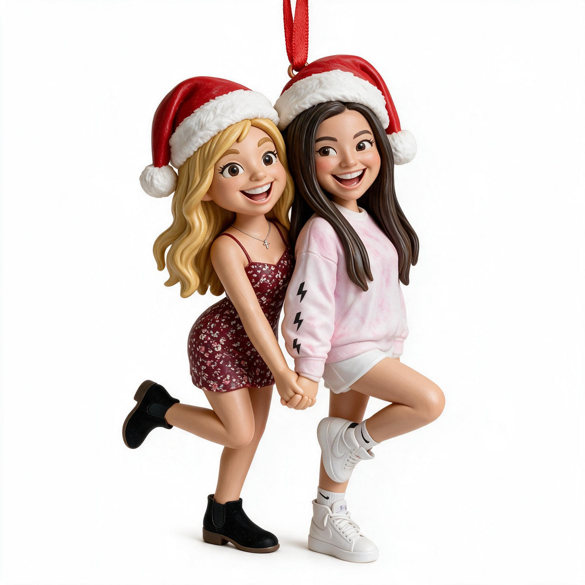 Custom Photo Christmas Lesbian Couple Caricature Ornament LGBT Holiday Gift