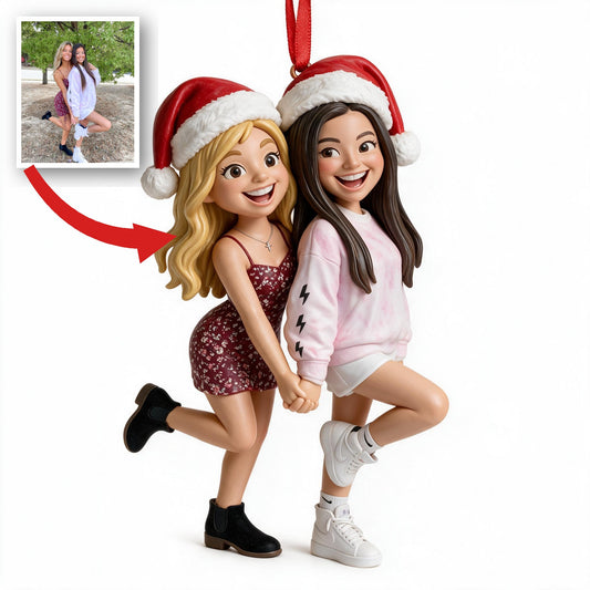 Custom Photo Christmas Lesbian Couple Caricature Ornament LGBT Holiday Gift