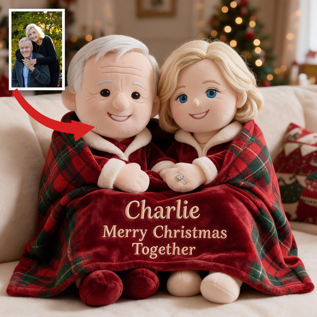 Personalized Christmas Older Couple Premium Faux Fur Pillow