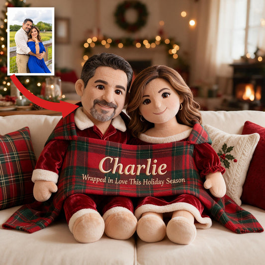 Personalized Christmas Middle-Aged Latino Couple Faux Fur Pillow Holiday Gift