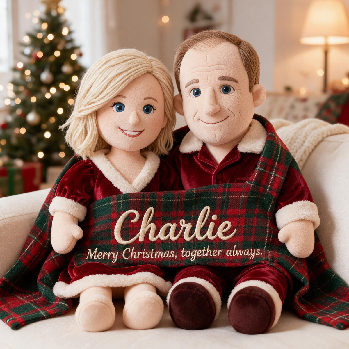 Personalized Christmas Middle-Aged Couple Faux Fur Pillow, Custom Holiday Couple Gift