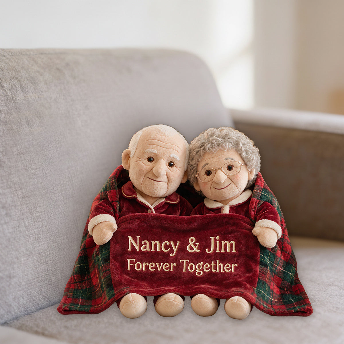Personalized Christmas Middle-Aged Couple Faux Fur Pillow, Custom Holiday Couple Gift