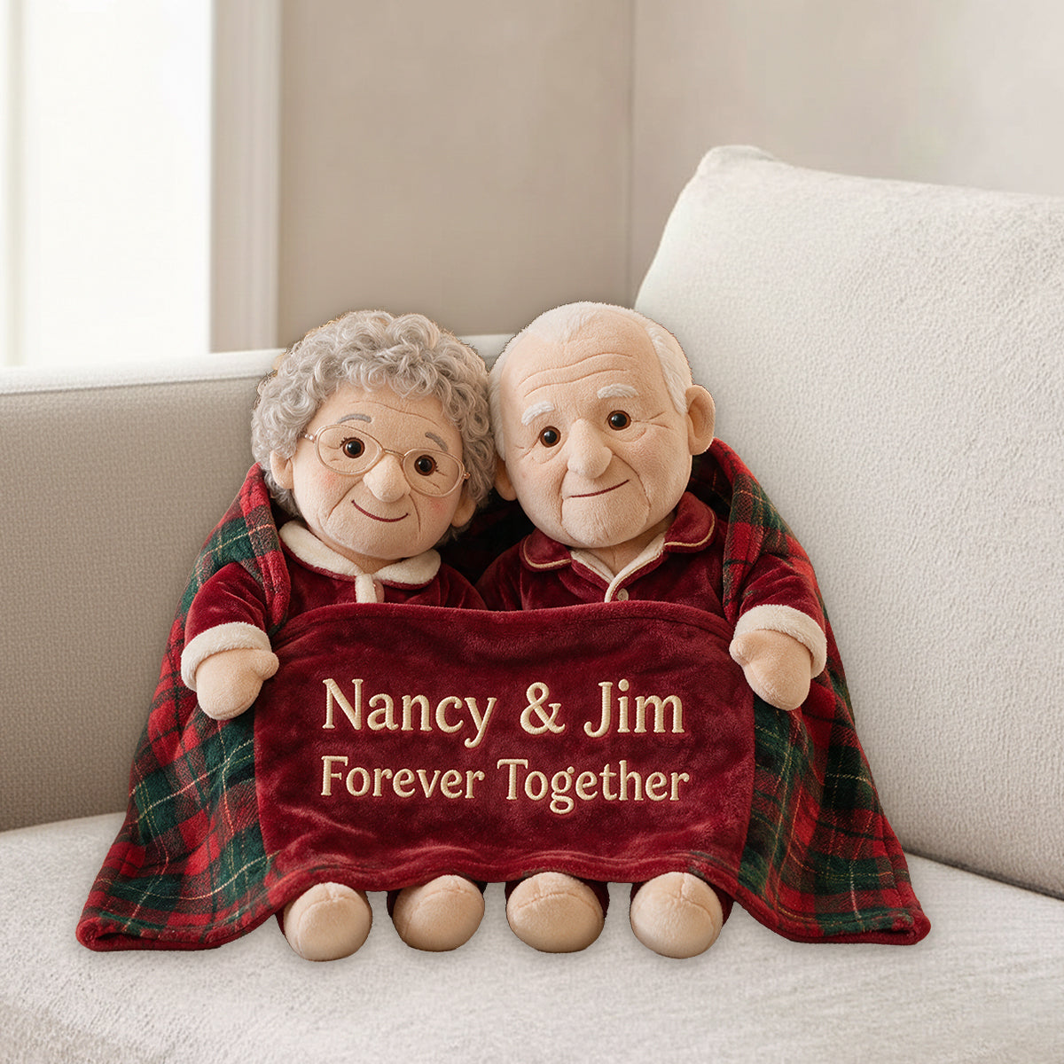 Personalized Christmas Black Couple Premium Faux Fur Pillow Wedding Gift