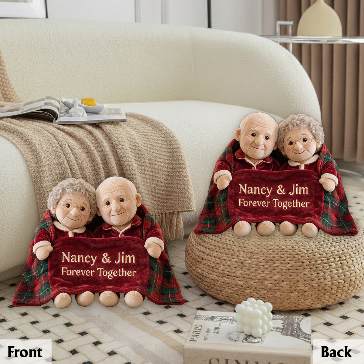 Personalized Christmas Couple Faux Fur Pillow Holiday Home Decor Gift