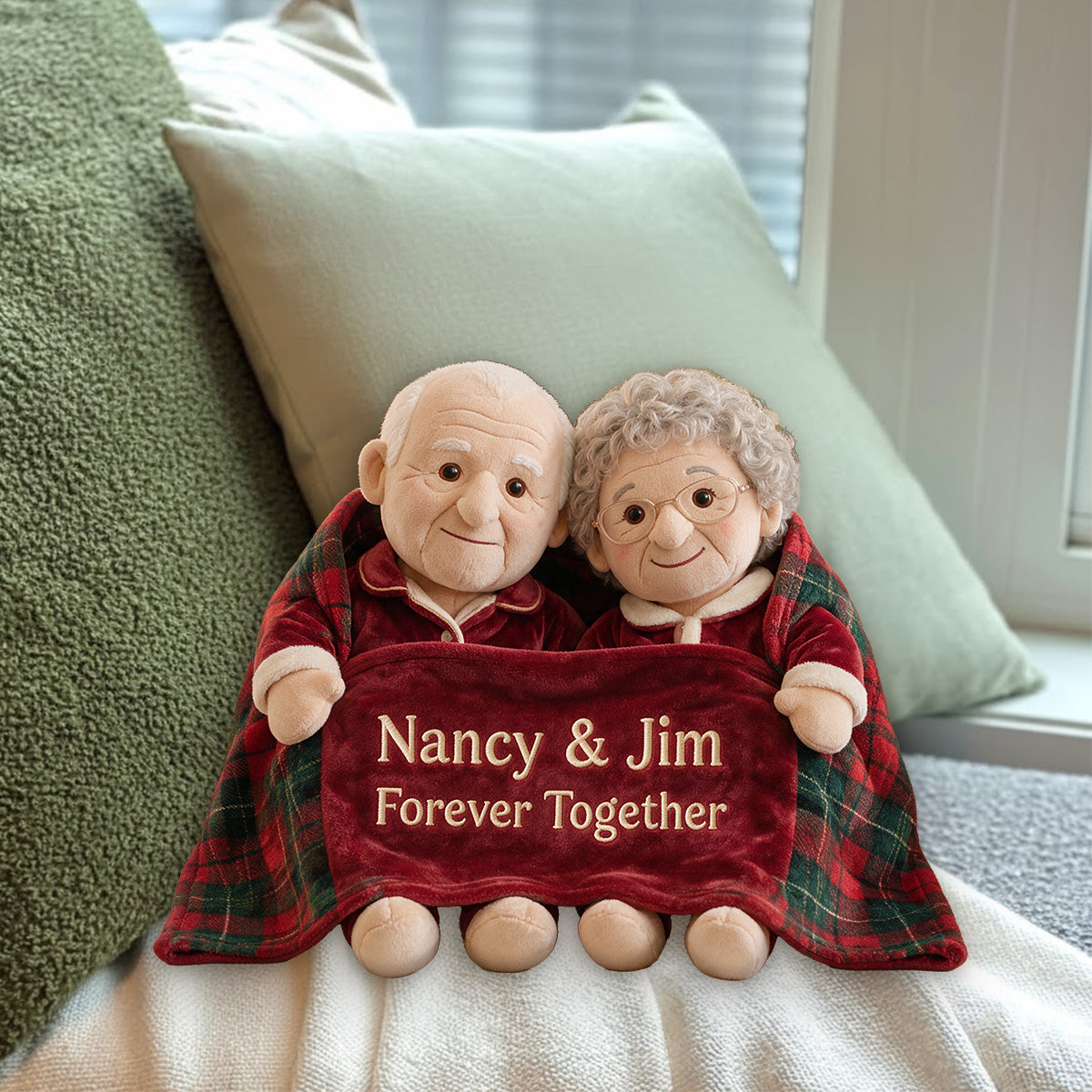 Personalized Christmas Older Couple Premium Faux Fur Pillow