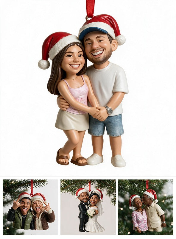 Custom Photo Christmas Latino Couple Caricature Ornament Keepsake Gift