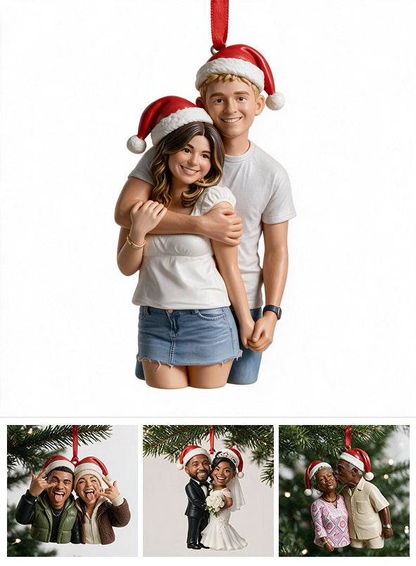 Custom Photo Christmas Husband Wife Couple Caricature Ornament
