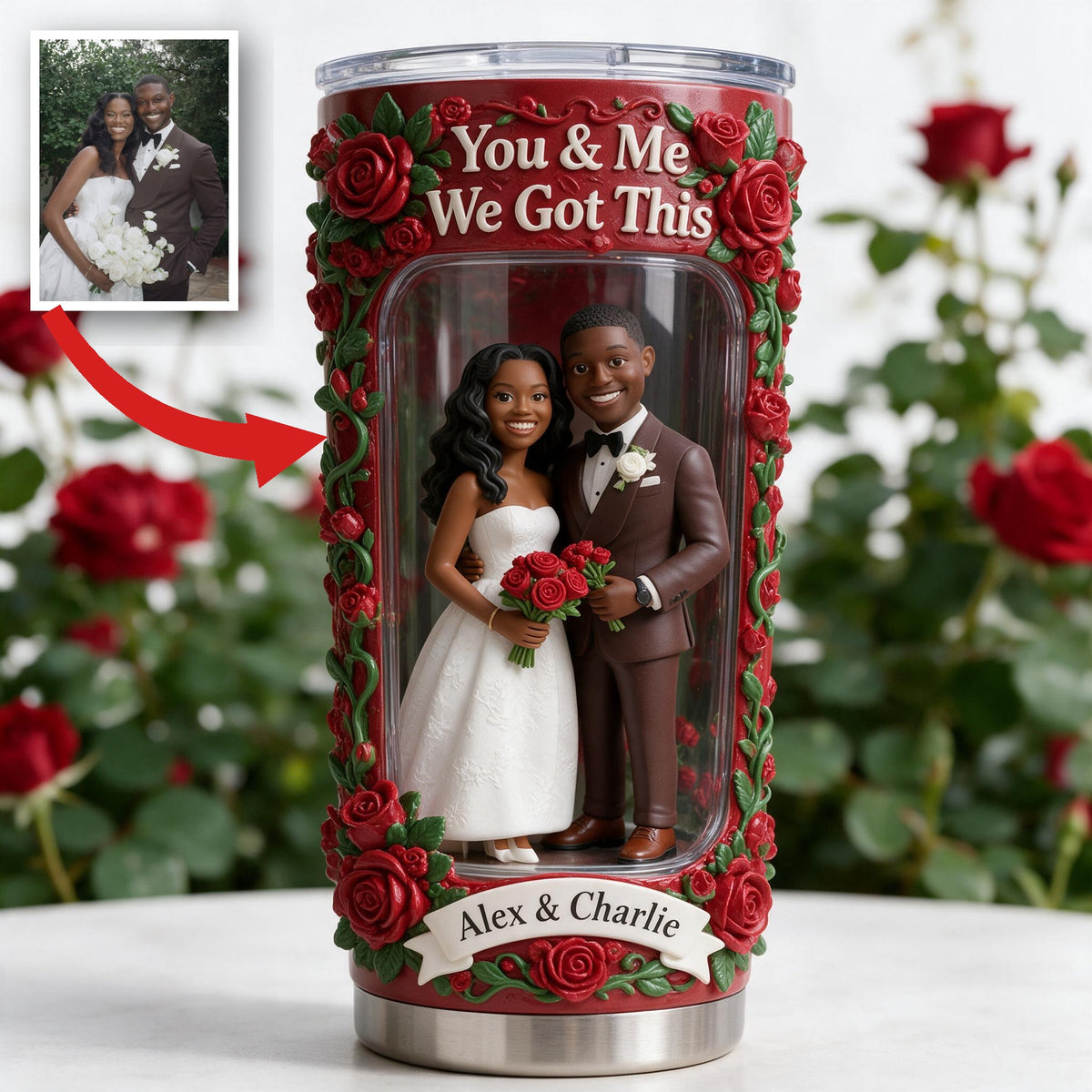 Custom Photo Wedding Black Couple Tumbler, Personalized Husband Wife Gift