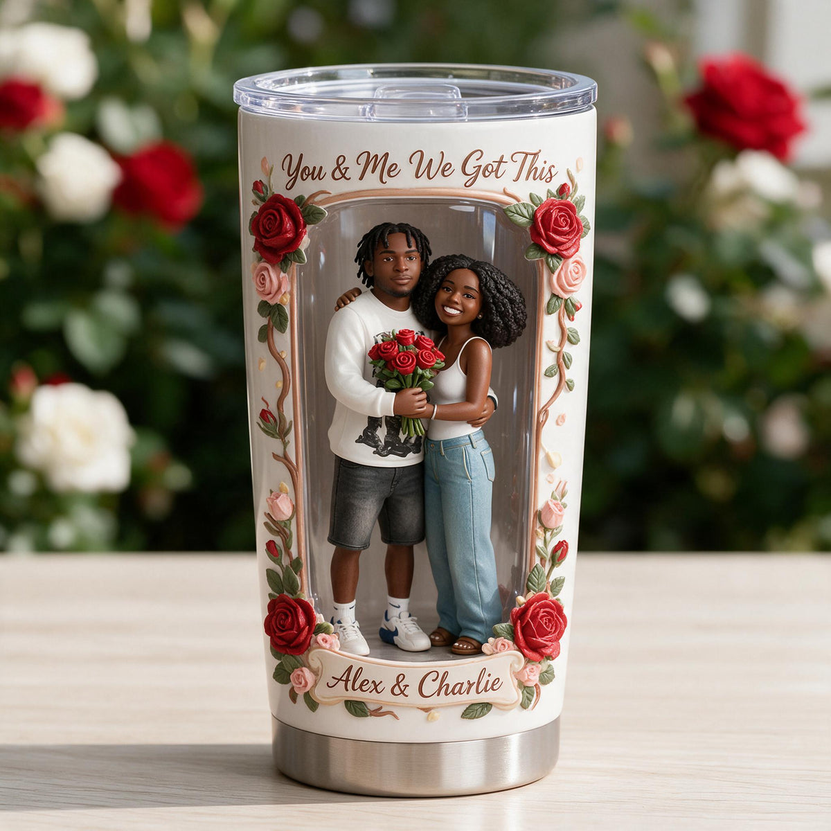 Custom Photo Black Couple Husband Wife Tumbler Romantic Couple Gift