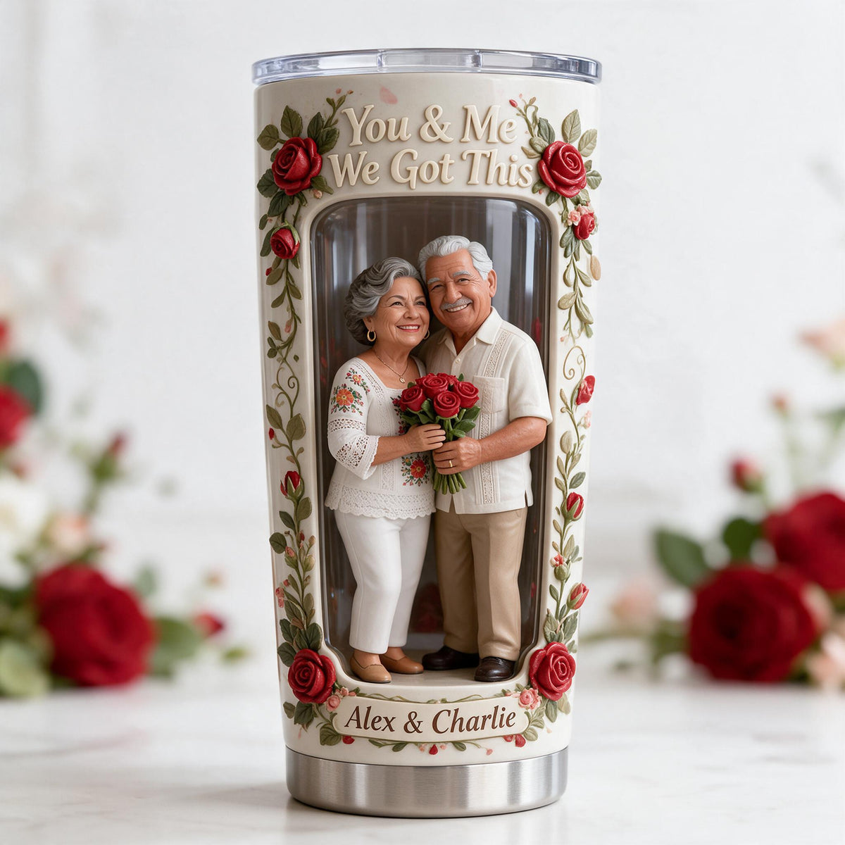 Custom Photo Older Latino Couple Tumbler, Personalized Couple Keepsake Gift