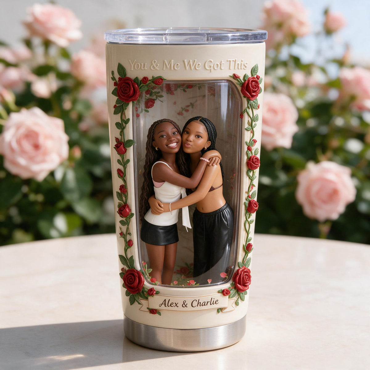 Custom Photo Black Lesbian Couple Tumbler - Unique LGBT Couple Gift