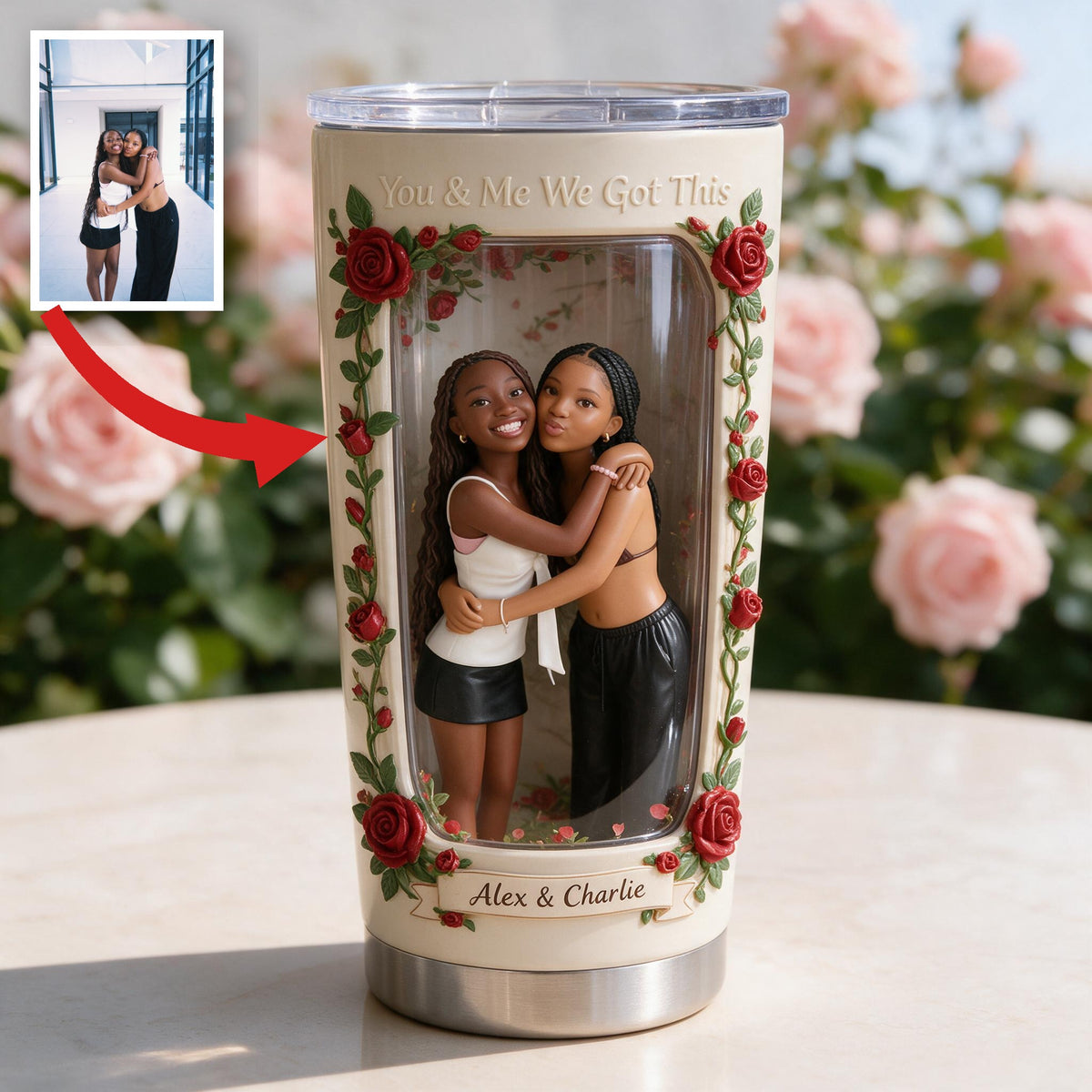 Custom Photo Black Lesbian Couple Tumbler - Unique LGBT Couple Gift