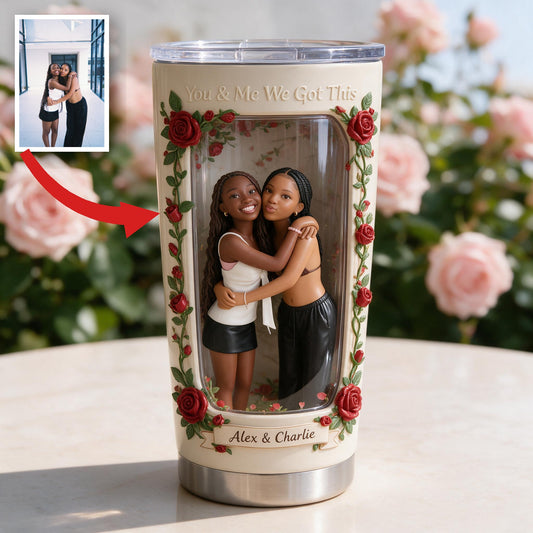 Custom Photo Black Lesbian Couple Tumbler - Unique LGBT Couple Gift