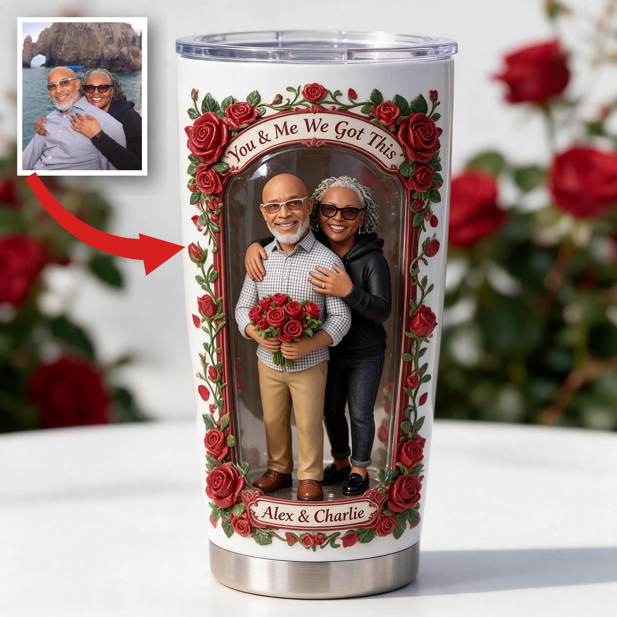 Custom Photo Middle-Aged Black Couple Tumbler, Husband & Wife Keepsake Gift