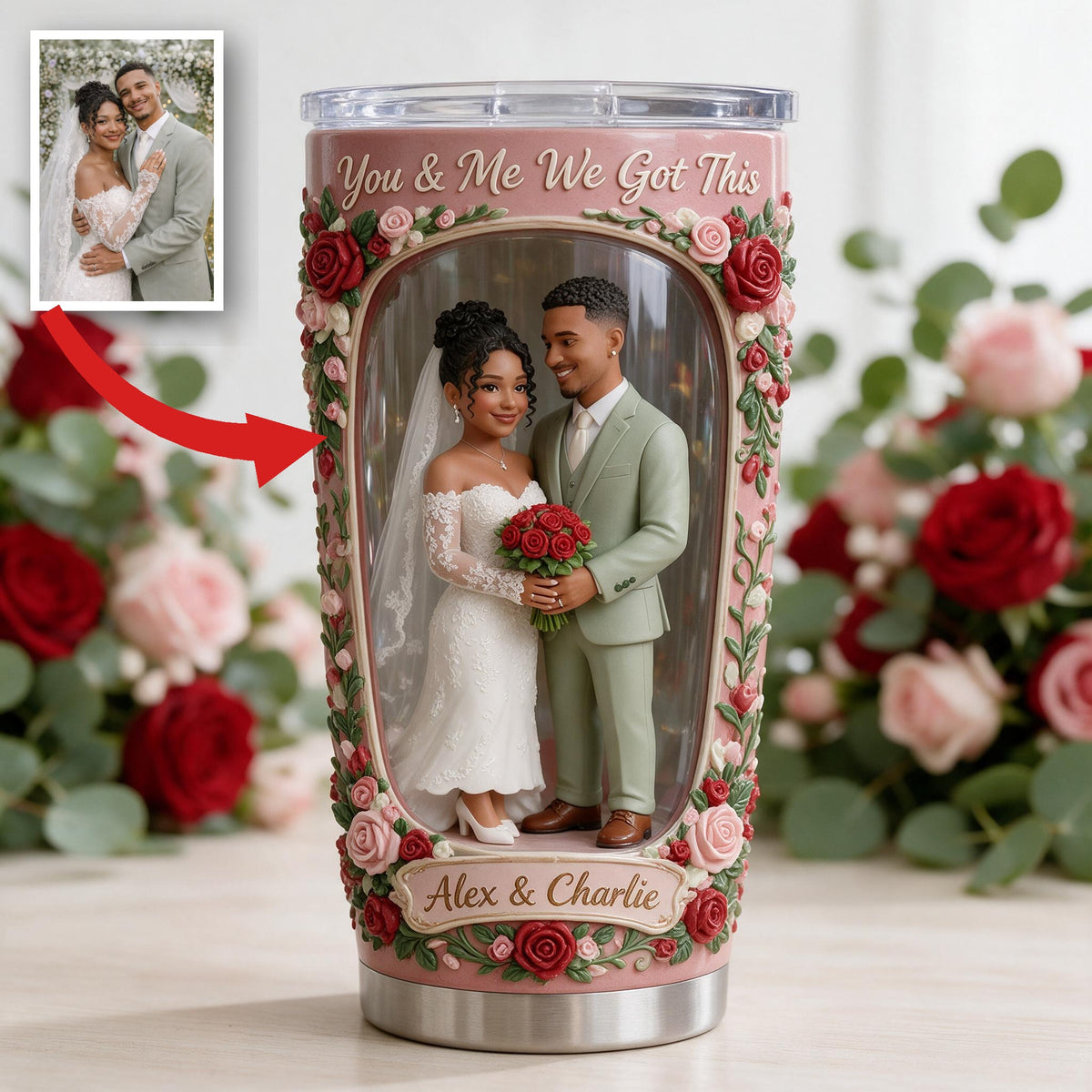 Custom Photo Wedding Latino Couple Tumbler, Husband Wife Gift