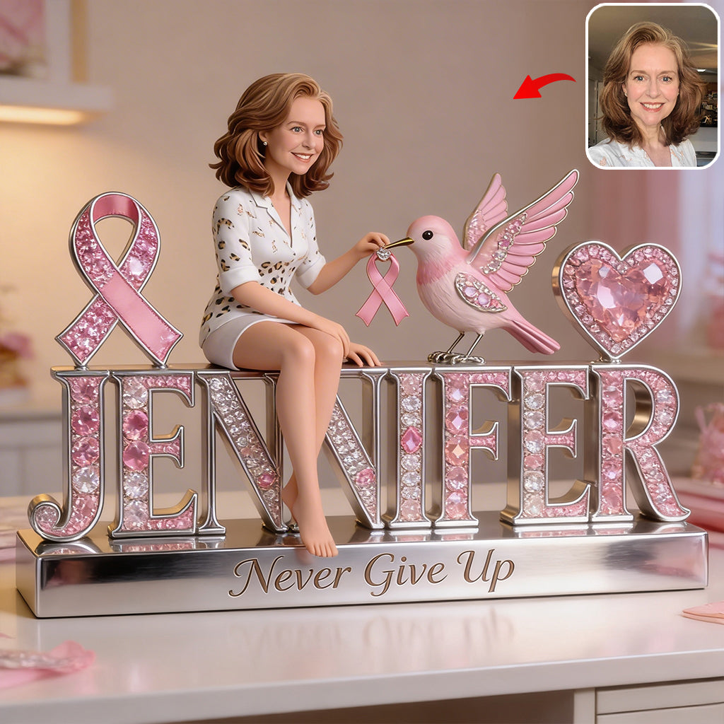 Custom Photo Breast Cancer Awareness Middle-Aged Black Breast Cancer Woman Shaped Acrylic Plaque