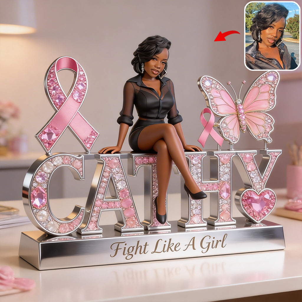 Custom Photo Breast Cancer Awareness Black Breast Cancer Woman Shaped Acrylic Plaque