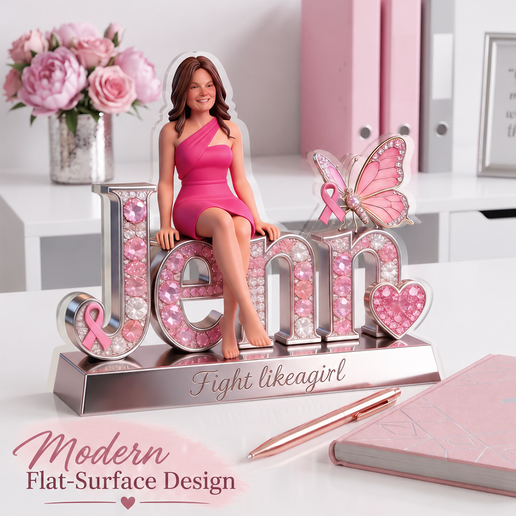 Custom Photo Breast Cancer Awareness Middle-Aged Black Breast Cancer Woman Shaped Acrylic Plaque