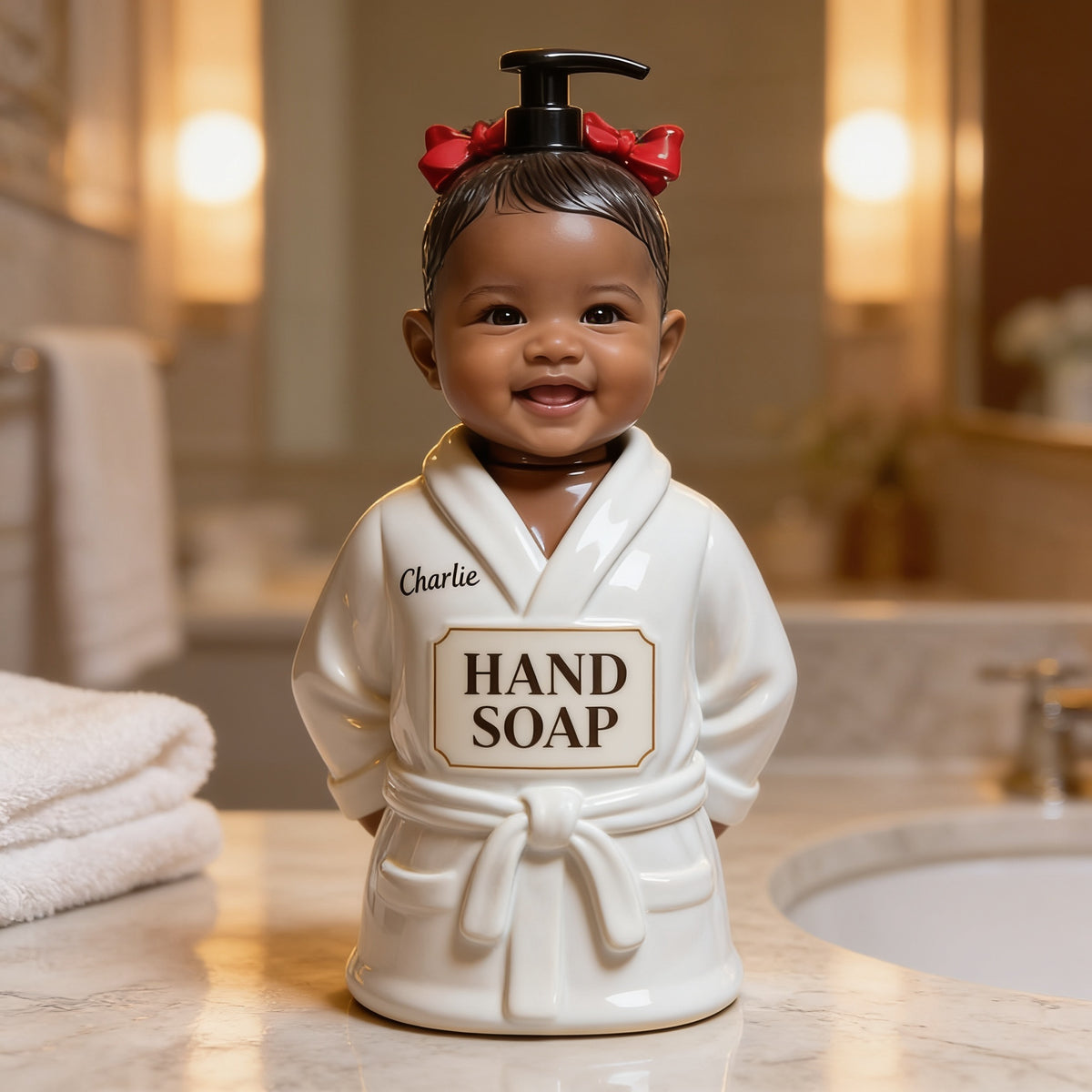 Personalized Christmas Black Christmas Baby Girl Soap Dispenser Bathroom Gift