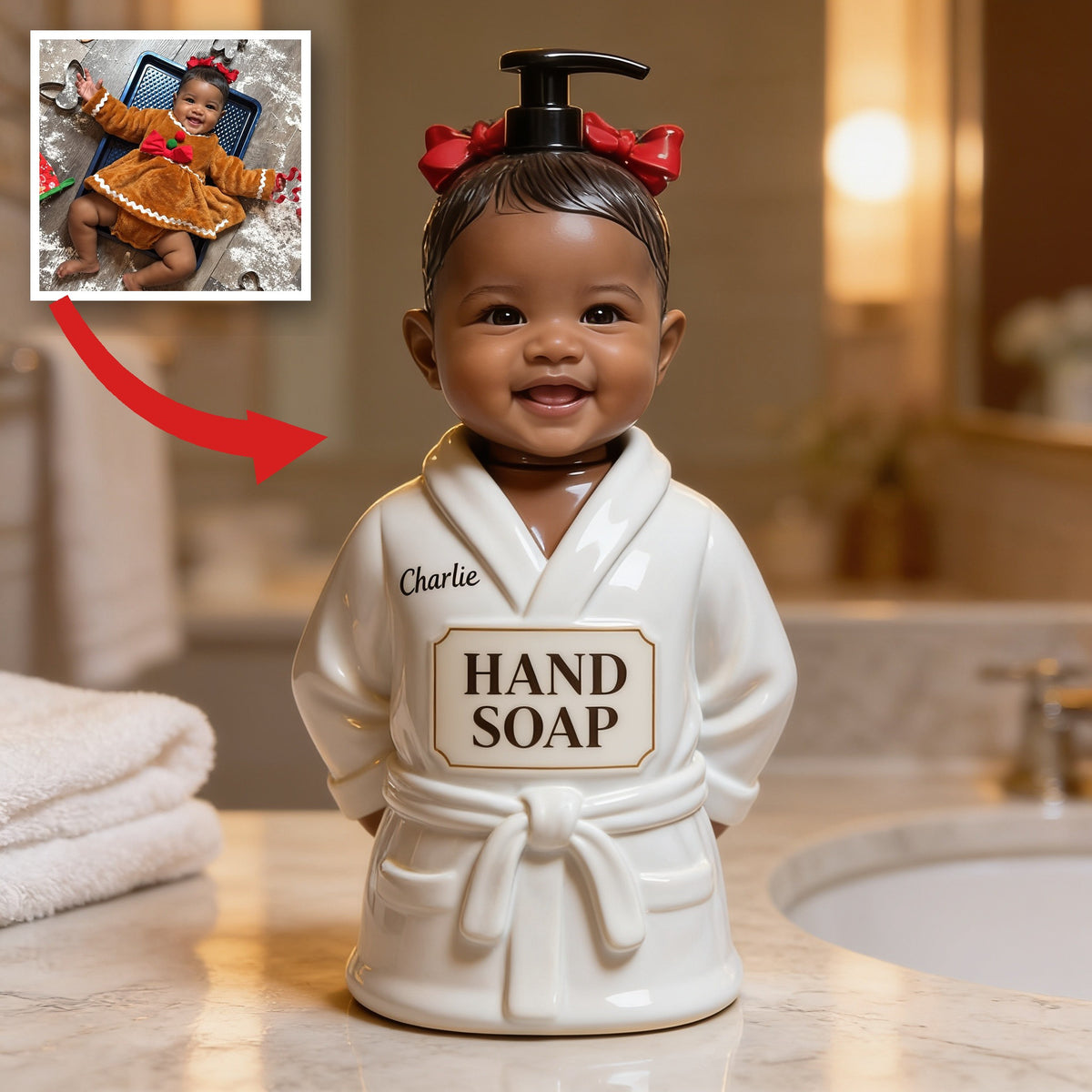 Personalized Christmas Black Christmas Baby Girl Soap Dispenser Bathroom Gift