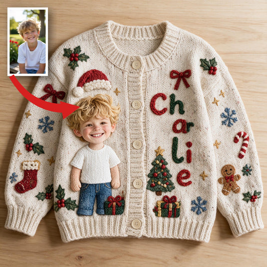 Personalized Christmas Little Boy Cardigan Sweater Custom Kid Holiday Gift