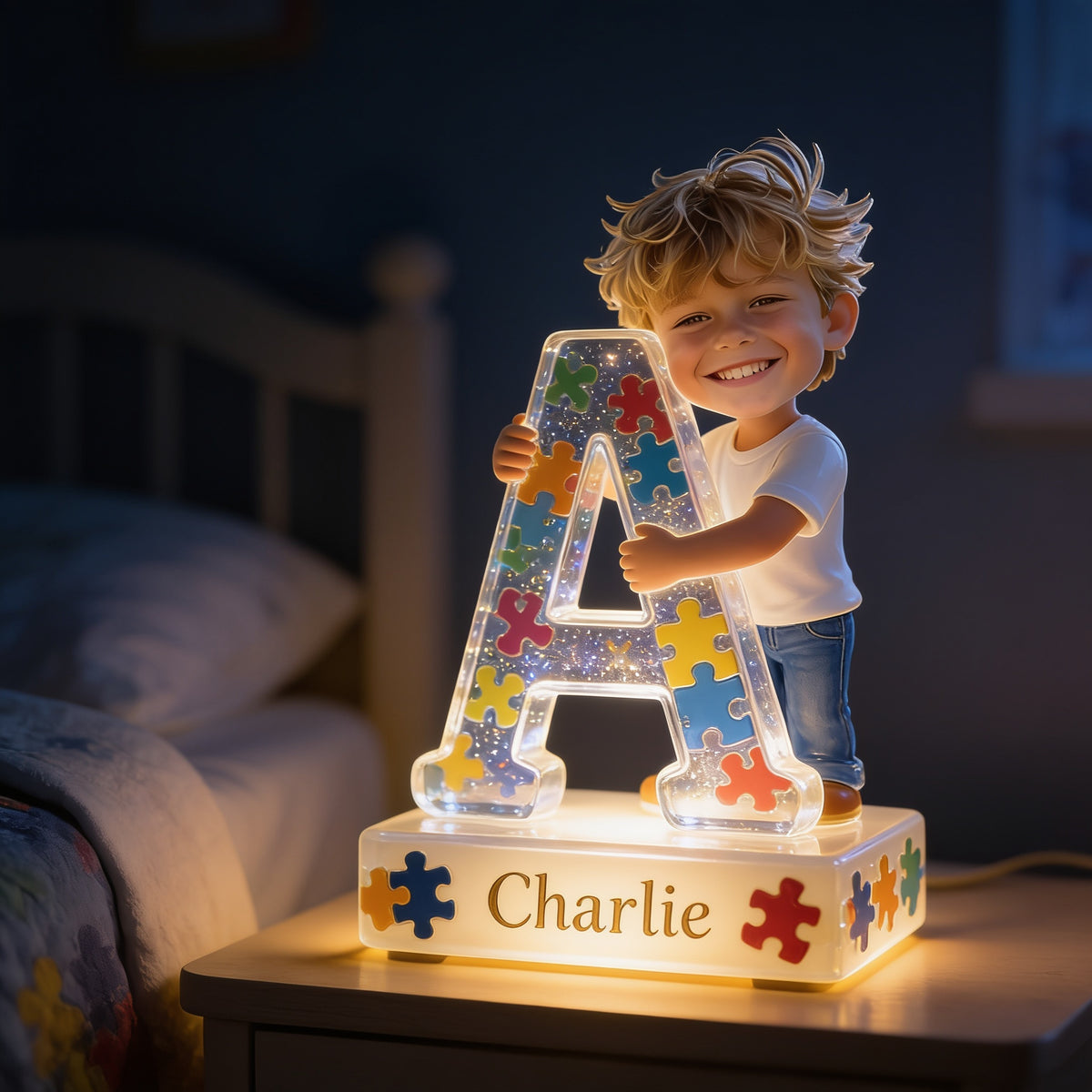 Personalized Little Boy Acrylic LED Night Light Kids Bedroom Gift