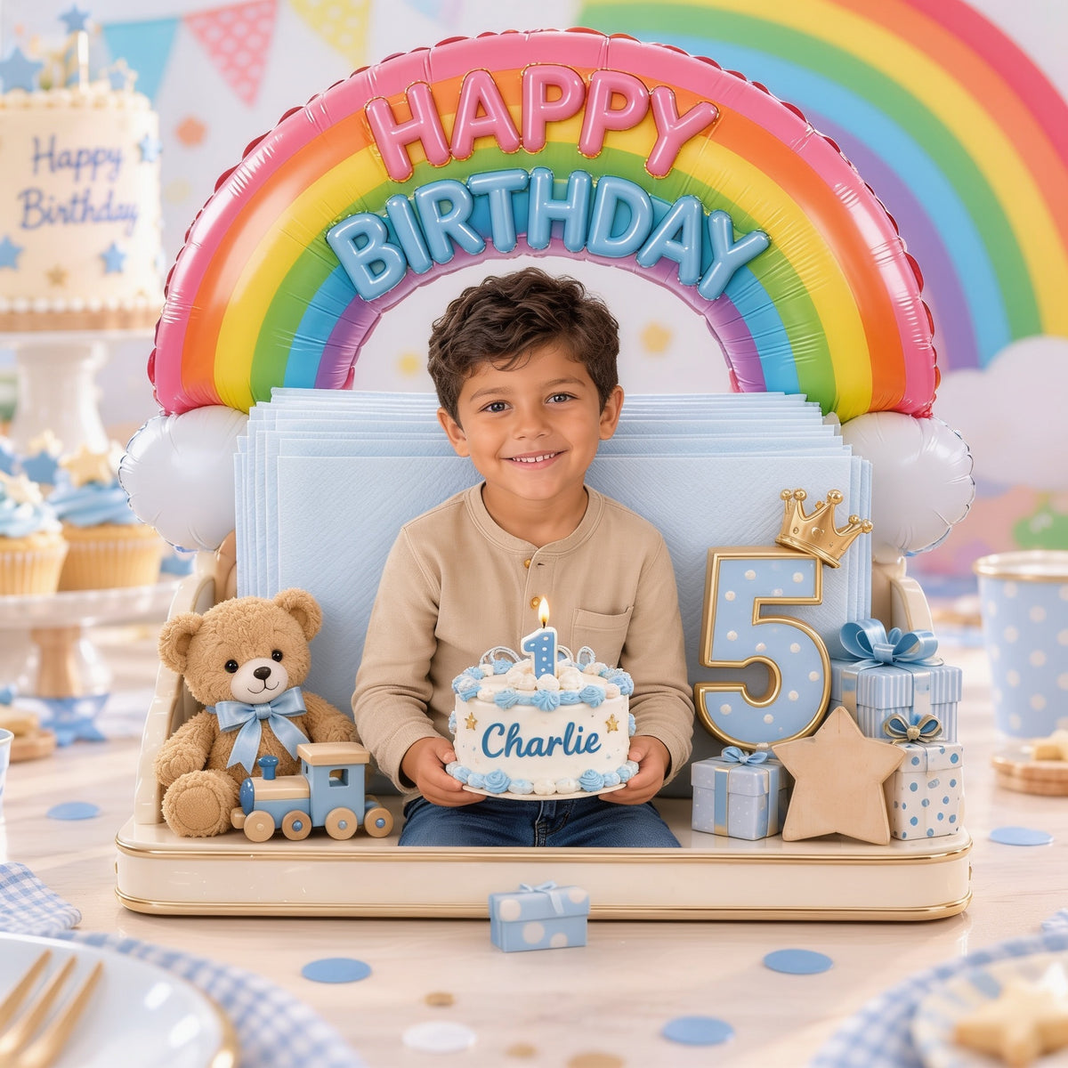 Personalized Birthday Latino Little Boy Napkin Holder Party Table Decor