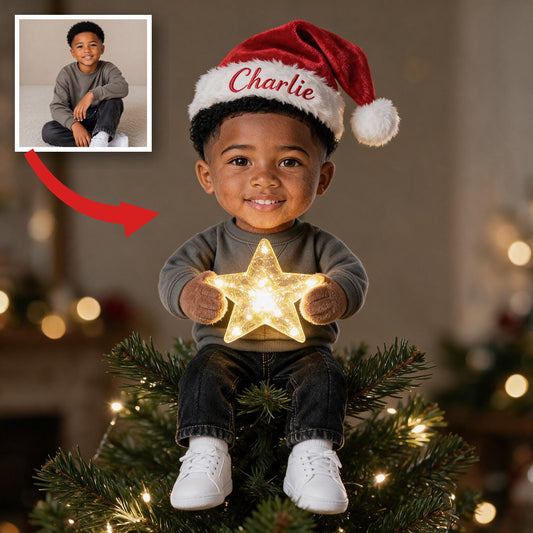 Personalized Christmas Black Little Boy LED Light Tree Topper