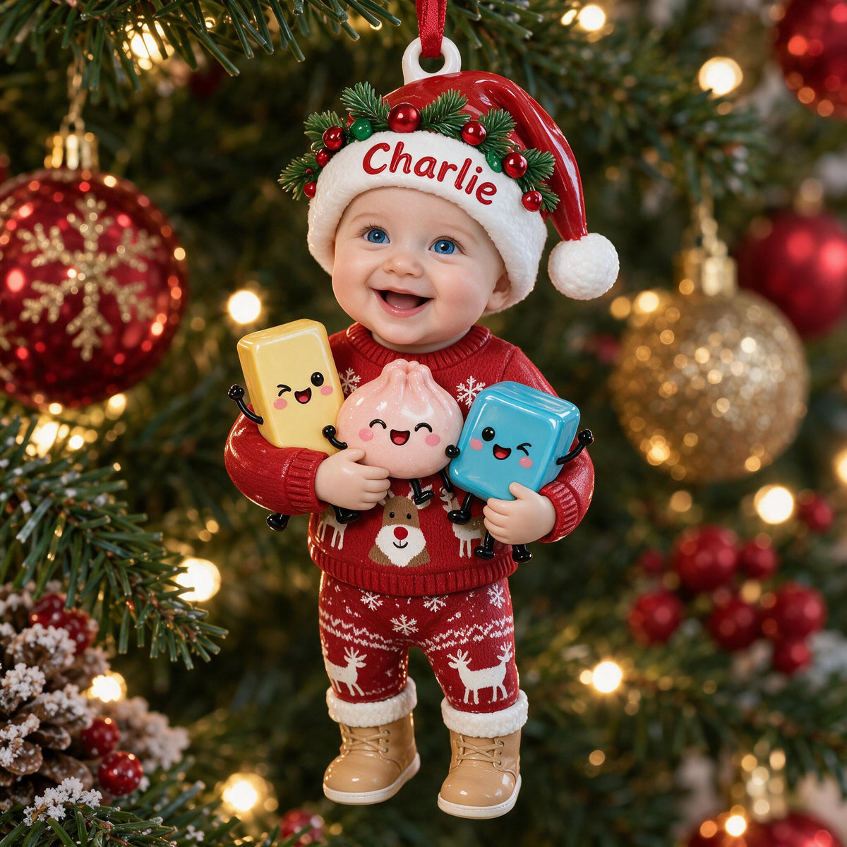 Personalisierte Weihnachts-Baby Junge 3D Ornament Geschenk für Kinder