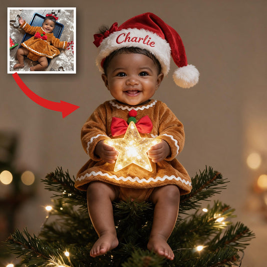 Personalized Christmas Black Christmas Baby Girl Gingerbread Costume LED Tree Topper